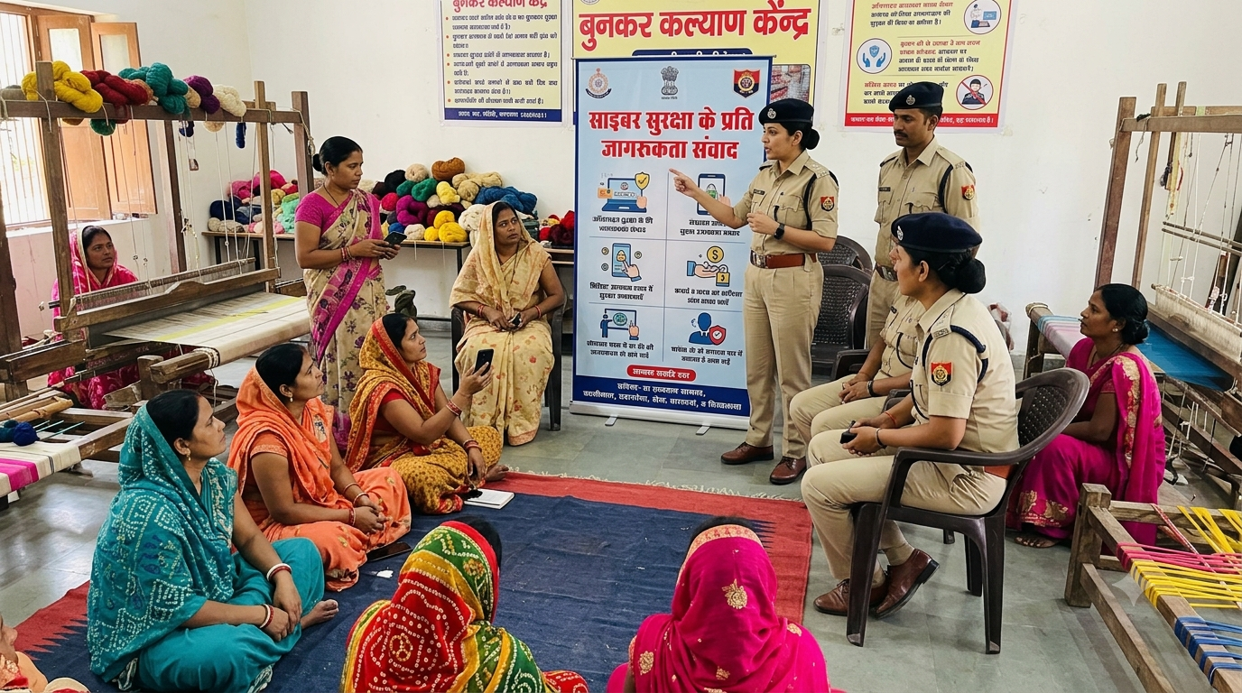 बुनकर महिलाओं से पुलिस का संवाद साइबर सुरक्षा के प्रति जागरूक किया