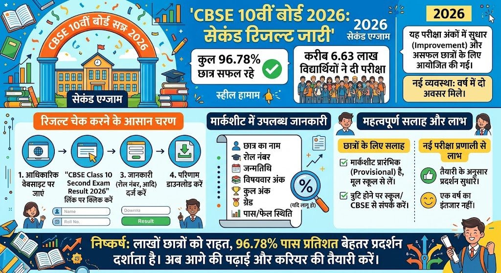 CBSE 10वीं बोर्ड 2026 सेकंड रिजल्ट जारी: 96.78% रहा रिजल्‍ट; 6.63 लाख स्‍टुडेंट्स ने दिया था सेकेंड एग्‍जाम