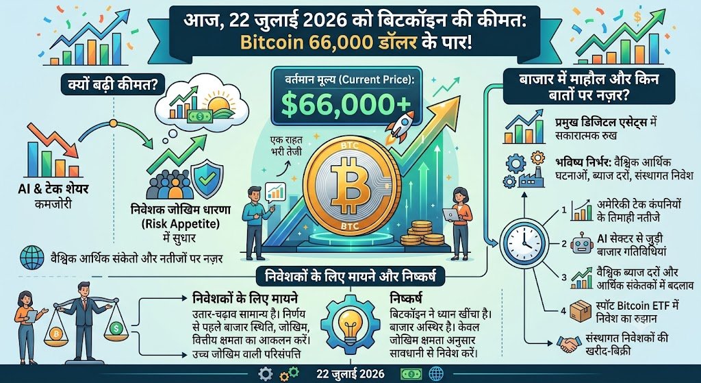 बिटकॉइन की कीमत: एआई शेयरों में गिरावट के कारण बिटकॉइन की कीमत बढ़कर 66,000 डॉलर हो गई।